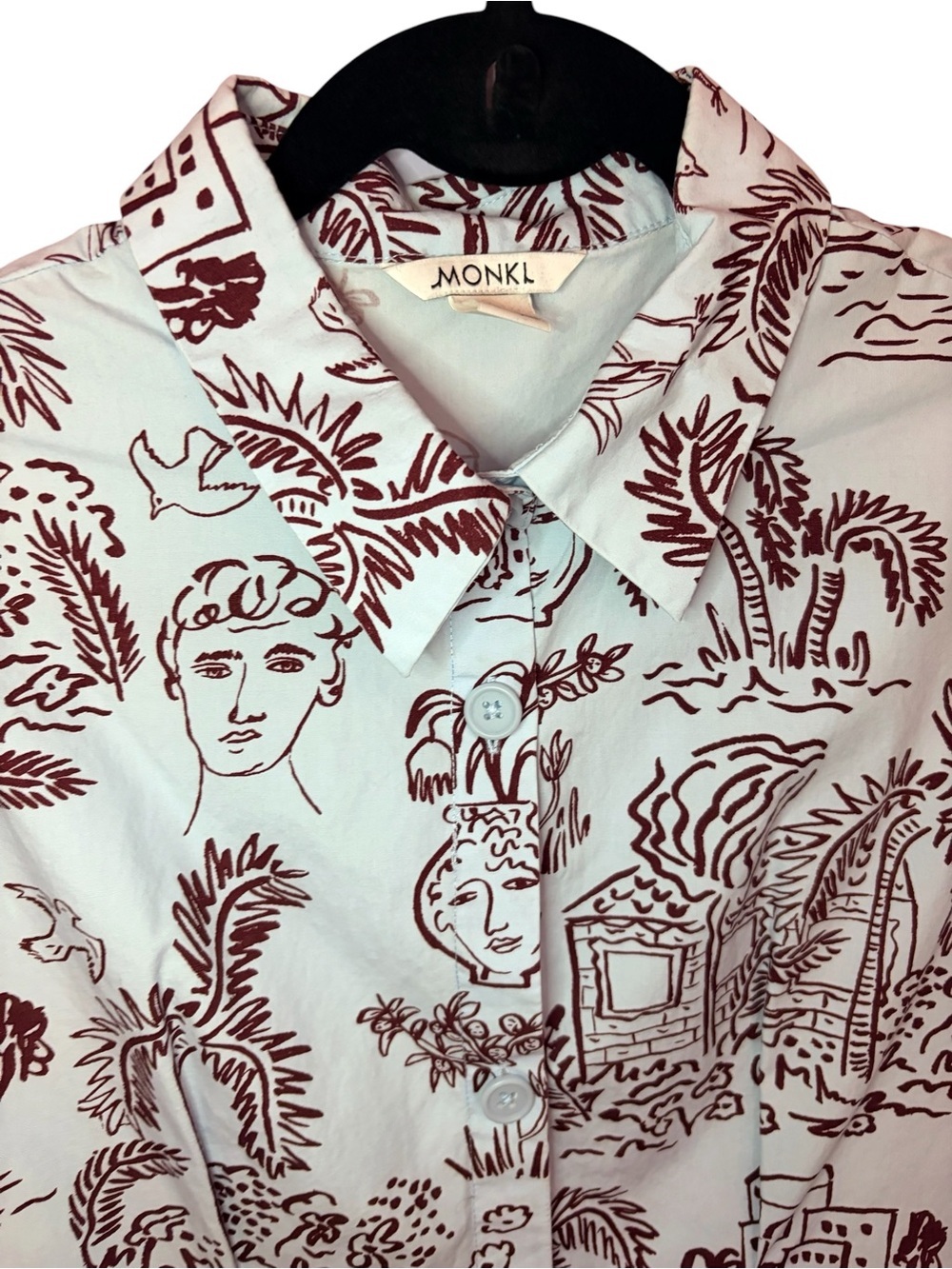 Monki Pale Blue Shirt Dress with Maroon Botanical Print - Picture 6 of 11